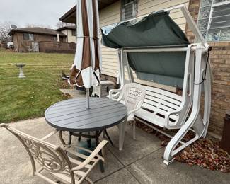 Patio glider, table and chairs
