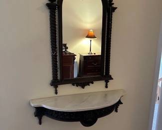 Antique mirror with marble and composite shelf