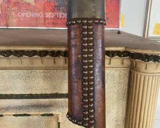 Antique English leather & wood folding library ladder