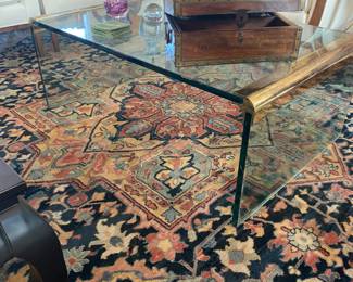 Vintage thick glass & brass cocktail table by Leon Rosen for Pace Collection