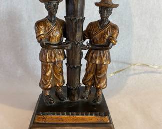 Figural Asian lamp - unique silk shade