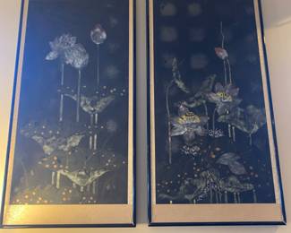 Pair water lily paintings