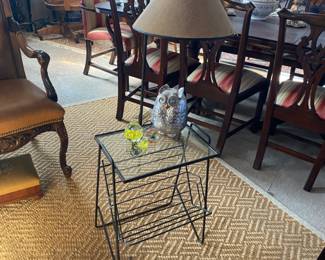 Retro glass top wire lamp table