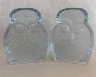 Pair Blenko glass owls bookends