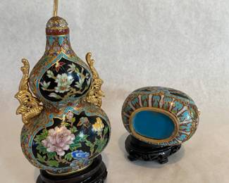 Pair cloisonne bottles