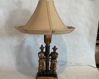 Figural Asian lamp - unique silk shade