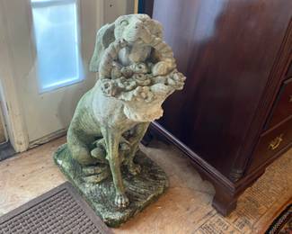 Pair concrete dogs w/baskets