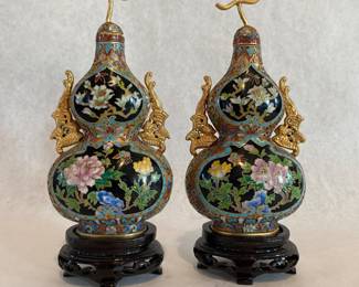 Pair cloisonne bottles