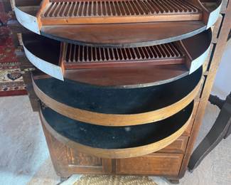 Antique oak dental cabinet with swing out drawers