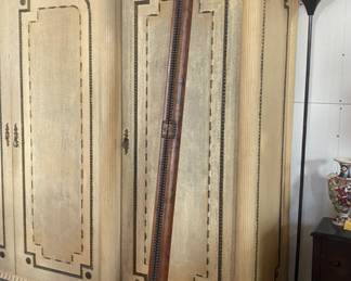 Antique English leather & wood folding library ladder