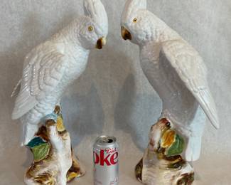 Large pair ceramic parrots