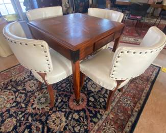 Inlaid card table & 4 Retro chairs