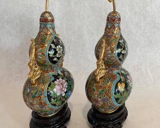 Pair cloisonne bottles