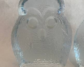 Pair Blenko glass owls bookends