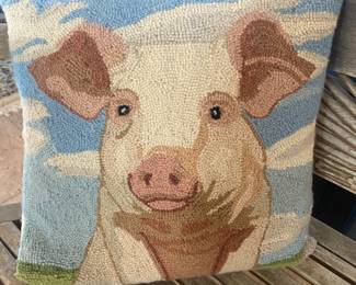 Hand hooked pig pillow