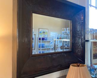 Large wide embossed frame mirror