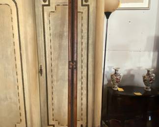 Antique English leather & wood folding library ladder