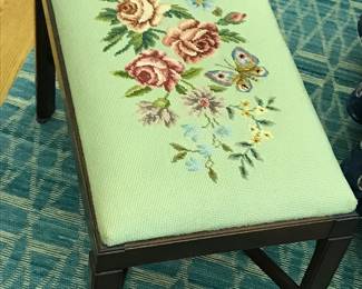Mahogany and Needlepoint Bench