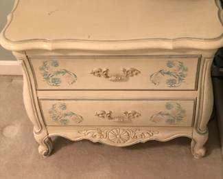 Incredible 5 Piece Bedroom Set - Dresser, Mirrors (2) and Nightstands (2). White with painted flower accents