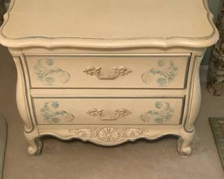 Incredible 5 Piece Bedroom Set - Dresser, Mirrors (2) and Nightstands (2). White with painted flower accents