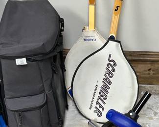 Vintage Tennis Rackets, Weights and Cooler Bags