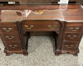 Incredible Wood Executive Desk w/ Custom Cut Glass Top