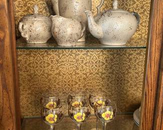 Hand Painted Wine Glasses and Vintage Tea Set