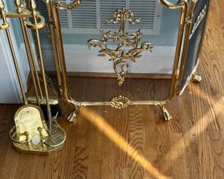 Brass Fireplace Screen & Set