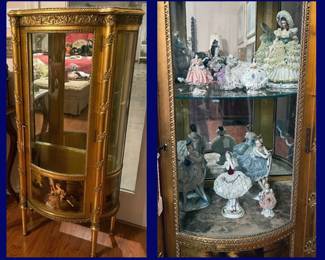 Louie 14th Style Curio Cabinet from the Penthouse of the Scharbauer Hotel in Midland TX. It was featured in Architectural Digest in the 1960s. Next Photo shows the cabinet filled with Dresden Figureines.