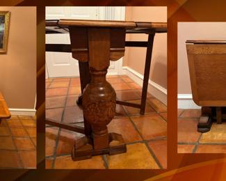 Narrow Deco Golden Oak Drop Leaf Table: Fold Out, Side View, Fold Down