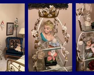 Head Vase Stand and Head Vase Closeups with Decor