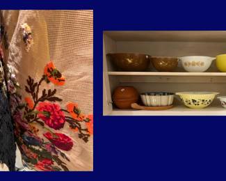 Needlepoint #6: Floral and Kitchen #6: Vintage Pyrex Bowls, Bundt Cake Pan.