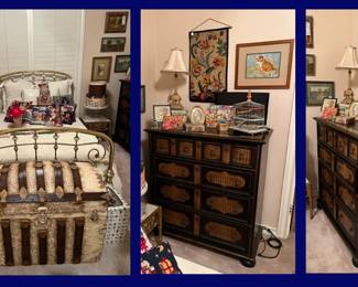 Bedroom #2: Brass Bed, Antique Trunk, Drexel Chest Front and Side View.
