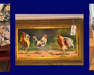 Jungle Creatures, Roosters by Cheryl Roush & Pottery Planter