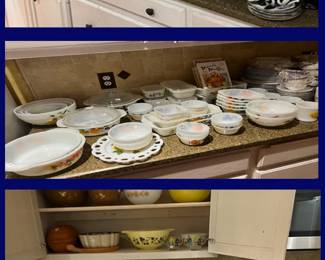 Kitchen #2: Cat serving set, Copper Pots, Molds, Vintage Glass Baking and Serving Dishes & other smalls.
