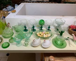 Uranium depression glass, Cactus Stem Margarita glasses