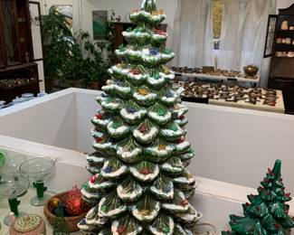 LARGE ceramic Christmas tree with removable plastic bird shaped pegs. 