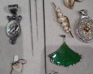 Vintage brooches, sterling pendants