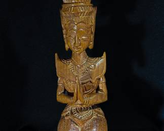 Vintage Carved Wooden Thai Buddha Statue