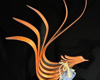 Pierre Alarie Handmade Wood Ash Sculpture “Small Crested Rooster”