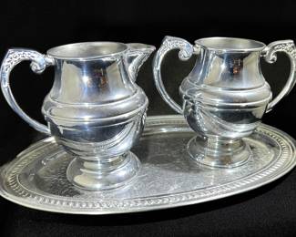 Metal Creamer and Sugar Bowl