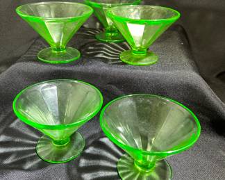 Federal Green Uranium Glass Sherbet Dishes