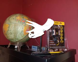 Vintage Globe and Triceratops Skull