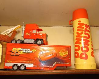 Lightning McQueen Tractor Trailer and Dunkin Donuts Thermos