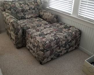 Oversize floral chair with matching ottoman