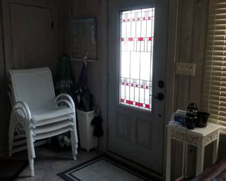 36" entry door; patio chairs