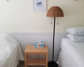Nightstand; floor lamp