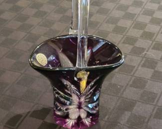 Cobalt Cut to Clear Heavy Lead Crystal Bohemian Glass Basket