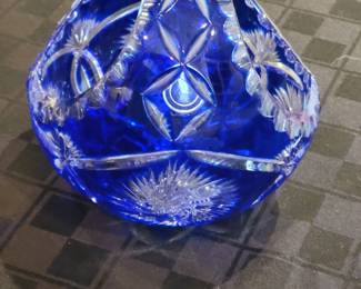 Vintage Bohemian Czech Crystal Cobalt Blue Glass Basket Cut To Clear $20 OUR PRICE......sells ebay with shipping $35 to $55