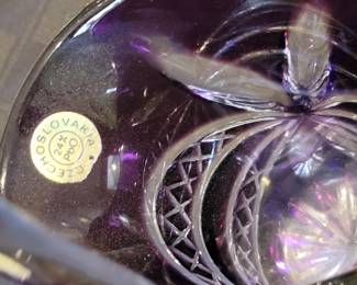 Vintage Bohemian amethyst Purple Hand Cut Crystal Bud vase Czech Republic $15